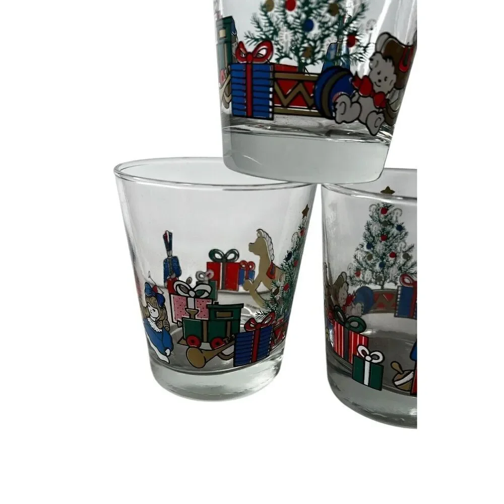 1988 Anchor Hocking Christmas Toys Rocks Highball Glasses Lot Of 5